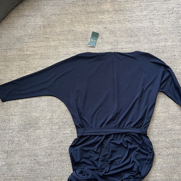 NWT Lauren by Ralph Lauren Keyhole belted slim jumpsuit SZ L Navy Sleek - Picture 9 of 10